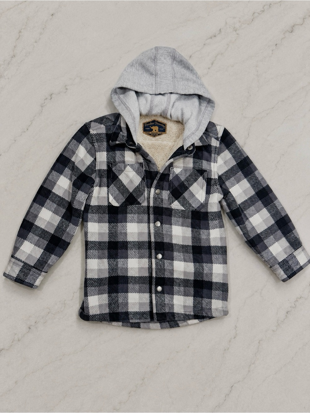 Freedom Foundry Boys Plaid Sherpa Lined Hooded Shirt Jacket Size 5